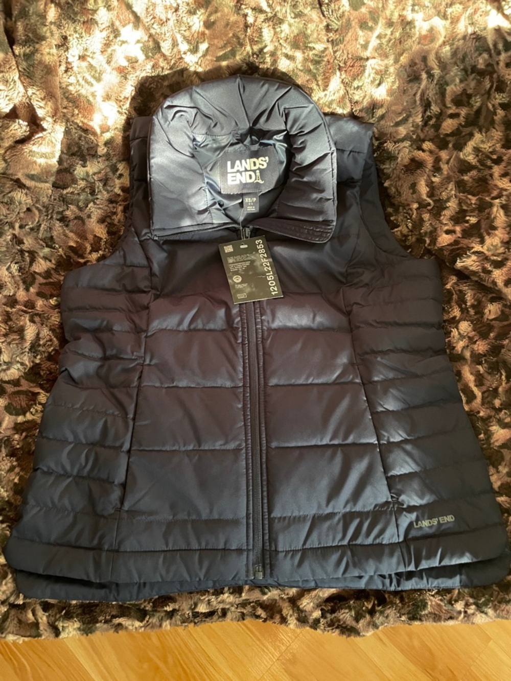 •LANDS’ END• Navy Blue Feather Down Packable Puffer Vest >> NWT